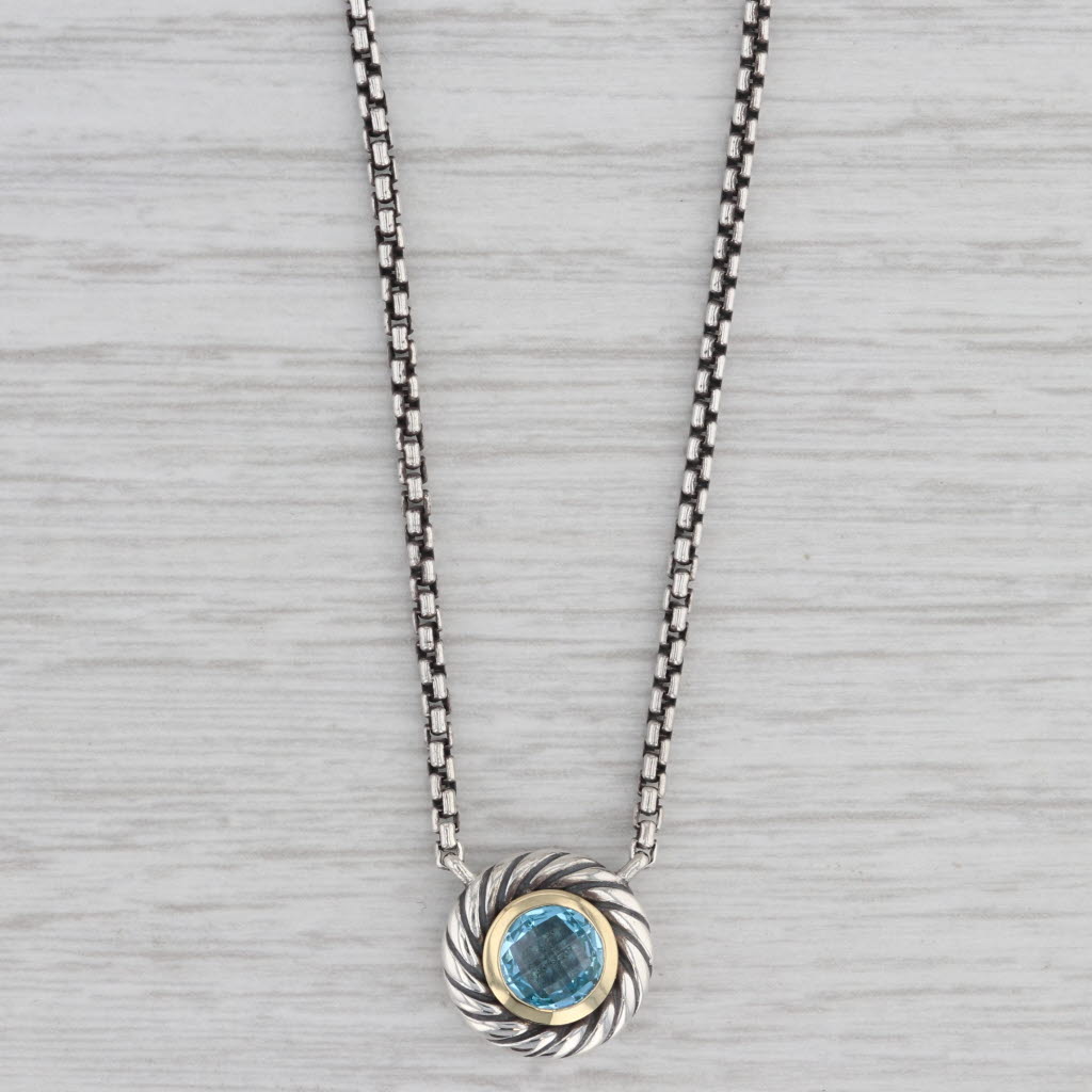 Gray David Yurman 0.90ct Blue Topaz Cookie Pendant Necklace Sterling Silver 18k Gold