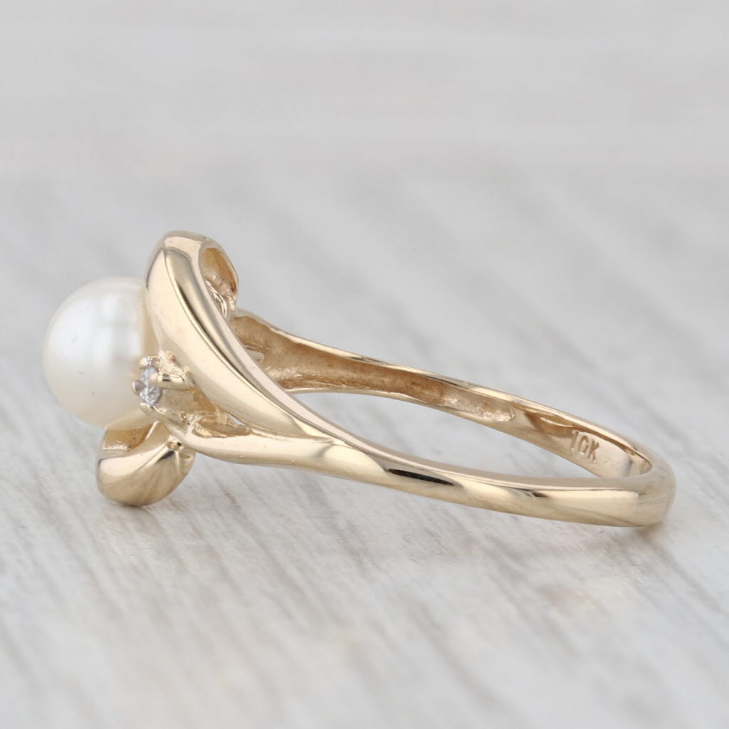 Saltwater Cultured Pearl Diamond Bypass Ring 10k Yellow Gold Size 6.75