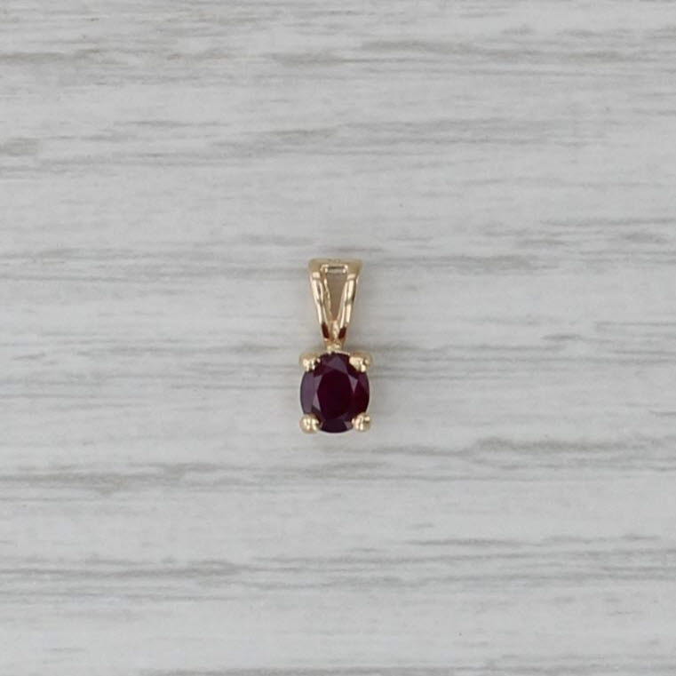 0.40ct Ruby Oval Solitaire Pendant 14k Yellow Gold Small Drop