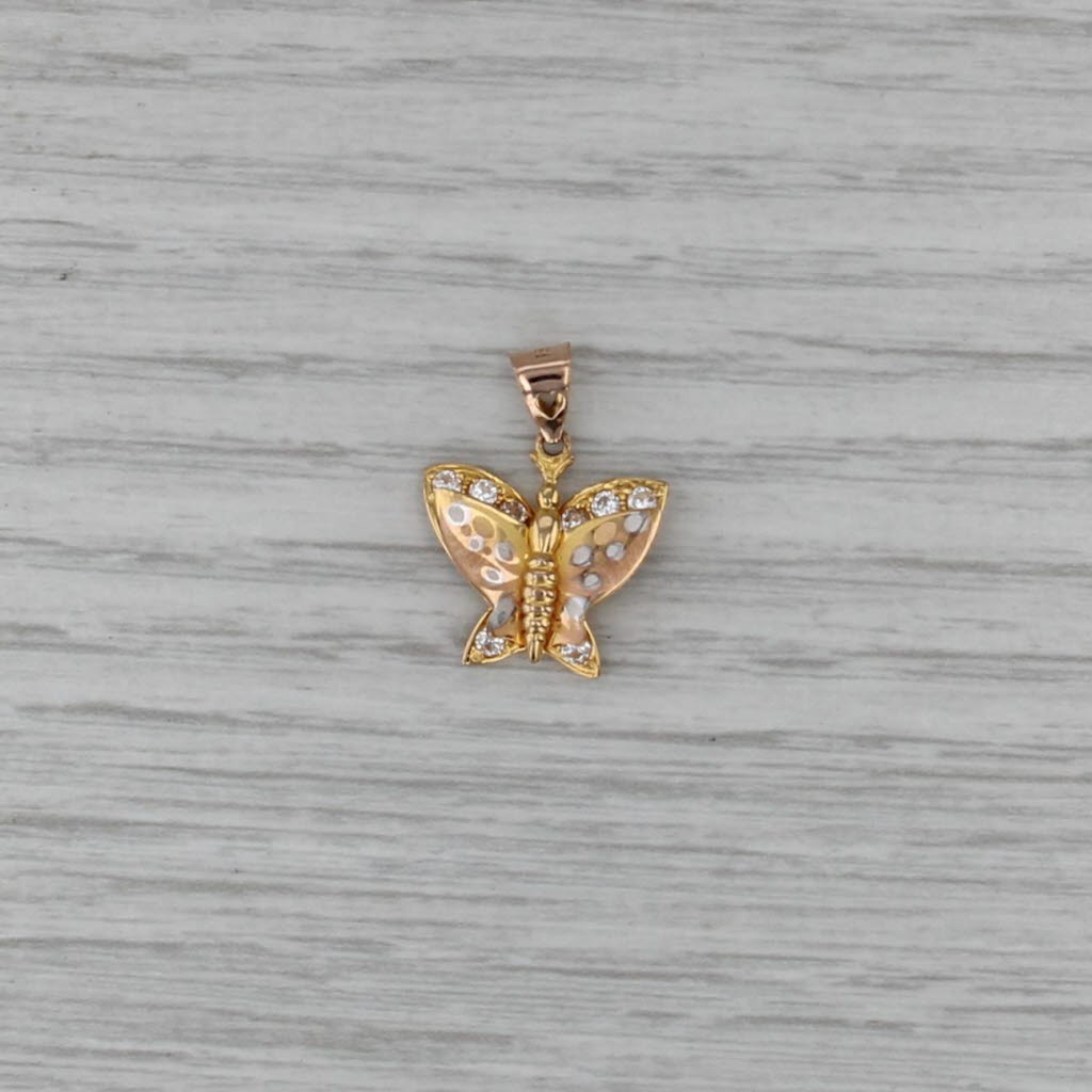 Butterfly Pendant 18k Yellow Gold Glass Enamel Small Drop
