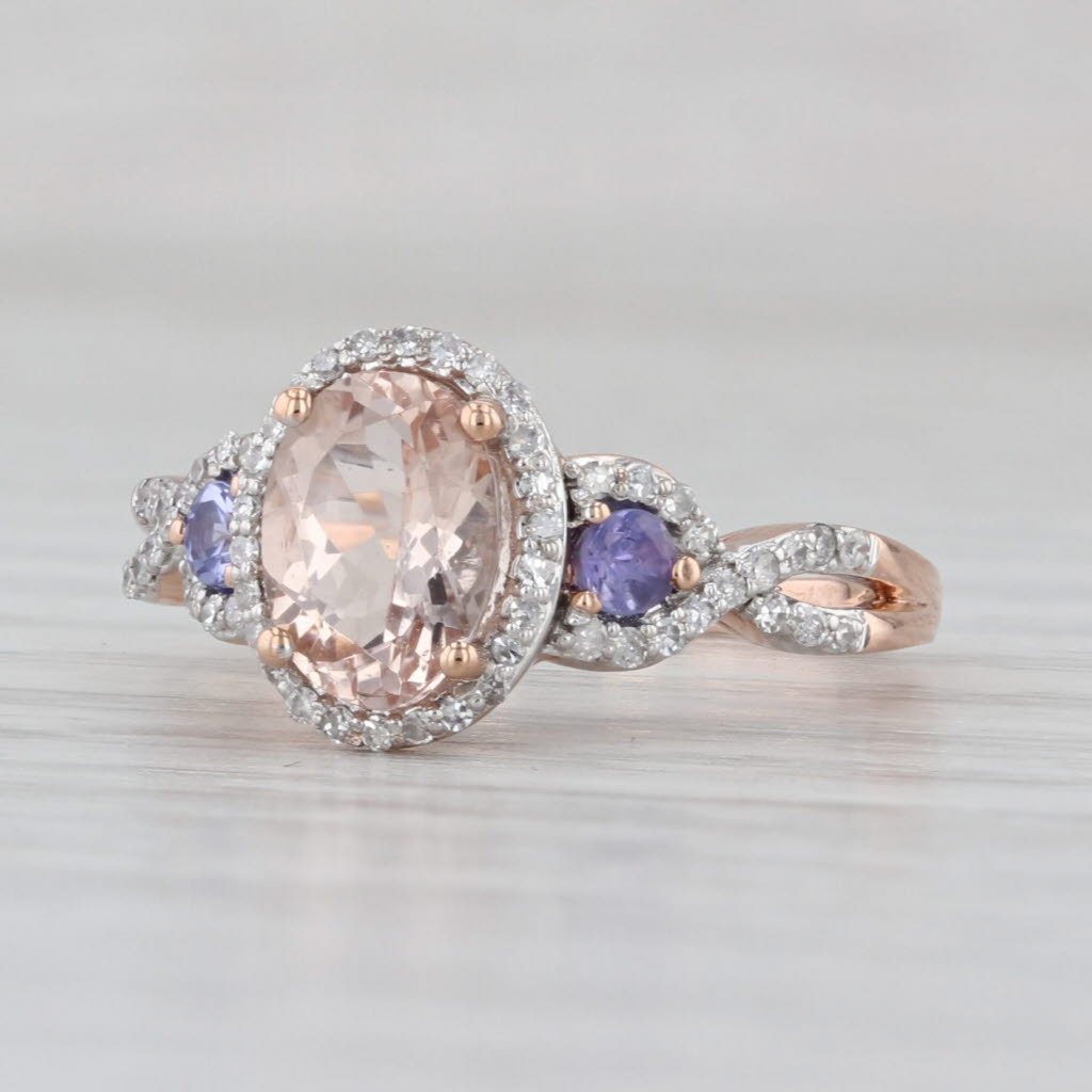 1.19ctw Morganite Diamond Halo Tanzanite Ring 10k Rose Gold Size 5 Engagement