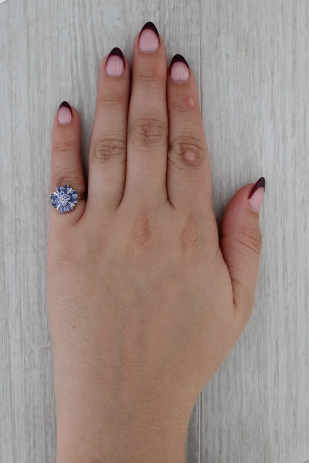 1.42ctw Tanzanite Flower Ring 14k White Gold Size 4.25