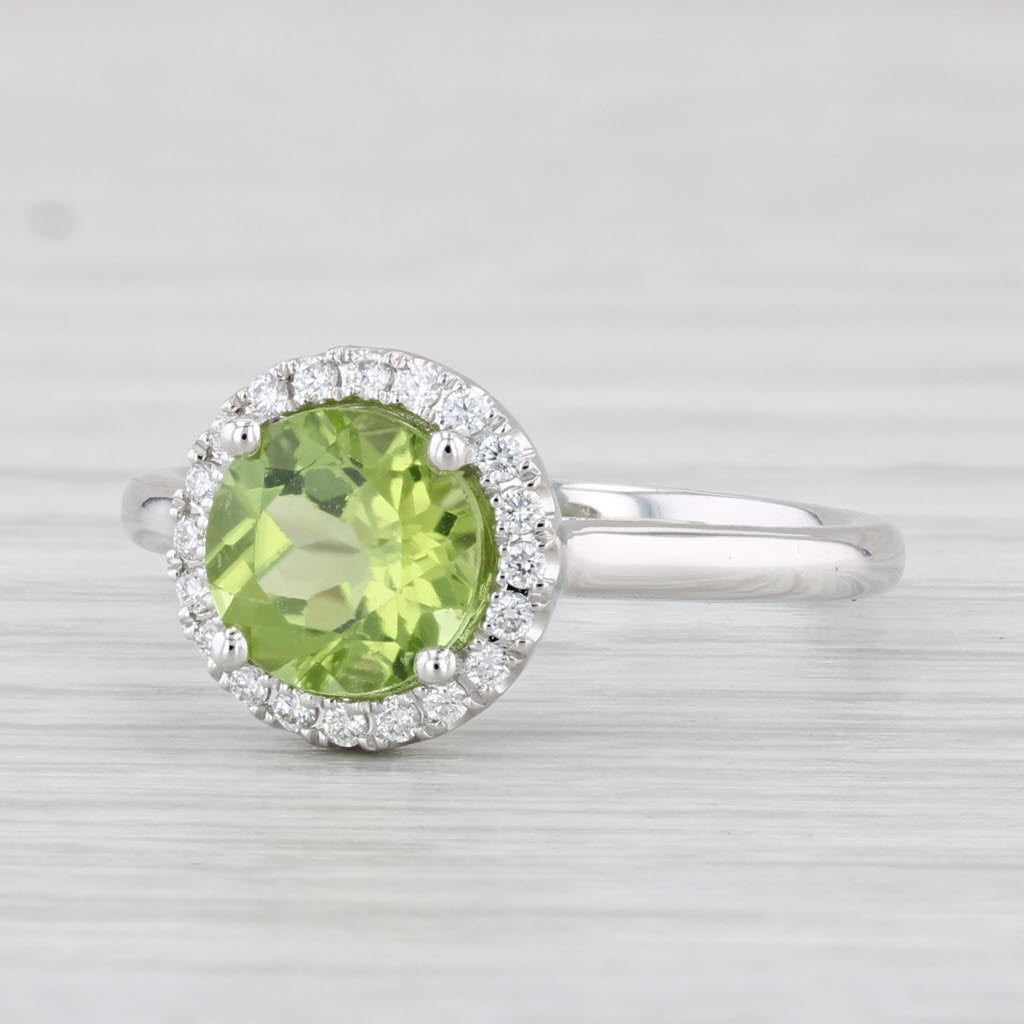 Light Gray New 1.60ctw Round Peridot Diamond Halo Ring 14k White Gold Size 6.5 Engagement