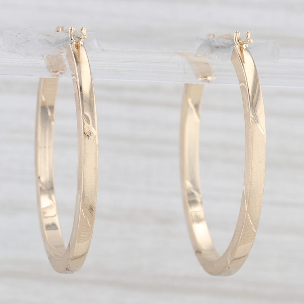 Light Gray Etched Hoop Earrings 14k Yellow Gold Snap Top Pierced Oval Hoops