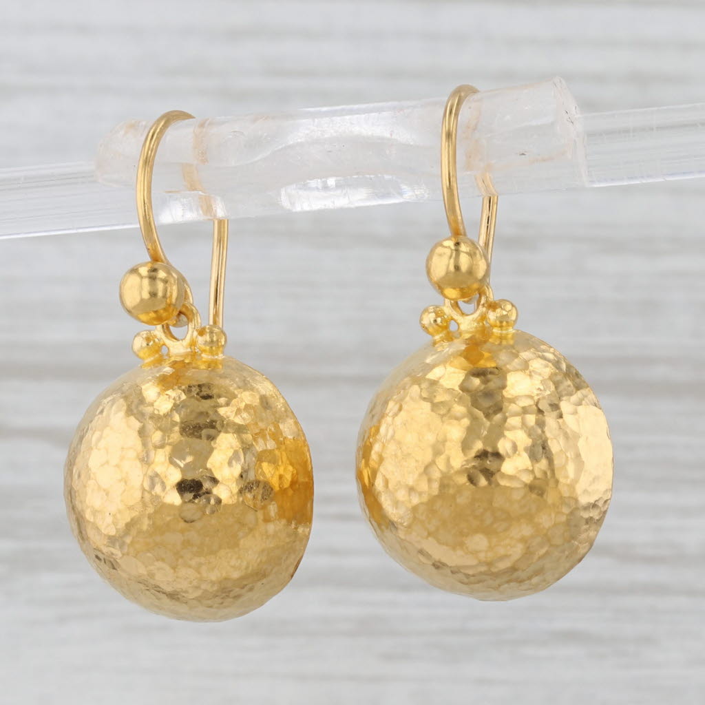 Gurhan Spell Collection Hammered Dangle Earrings 24k Yellow Gold Hook Posts