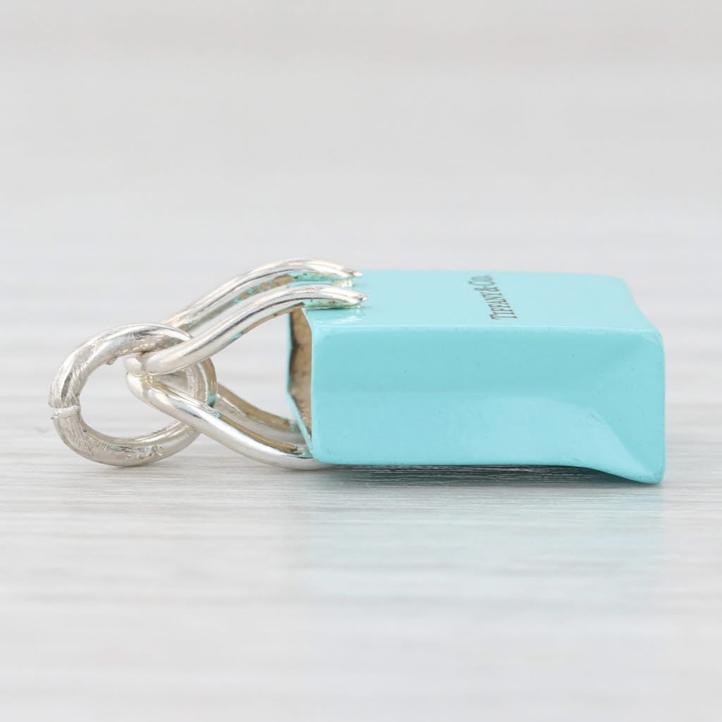 Light Gray Tiffany & Co Silver Blue Enamel Shopping Bag Charm Sterling Silver Pendant