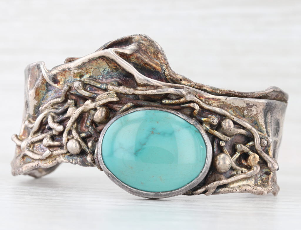 Turquoise Statement Cuff Bracelet Sterling Silver 6.5" MarksZ of Palm Beach