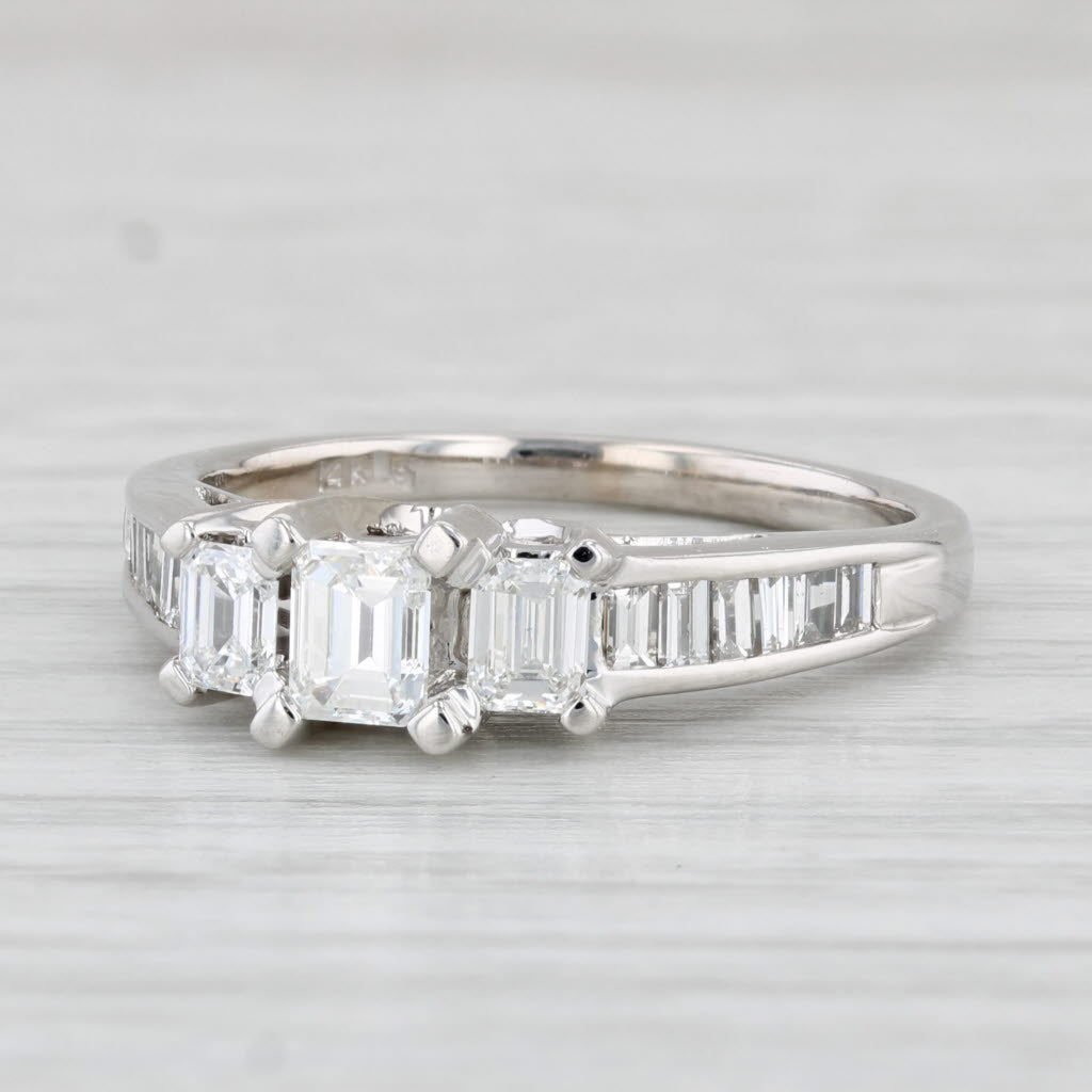 Light Gray 1ctw Emerald Cut 3-Stone Diamond Engagement Ring 14k White Gold Cathedral Band