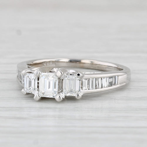 Light Gray 1ctw Emerald Cut 3-Stone Diamond Engagement Ring 14k White Gold Cathedral Band
