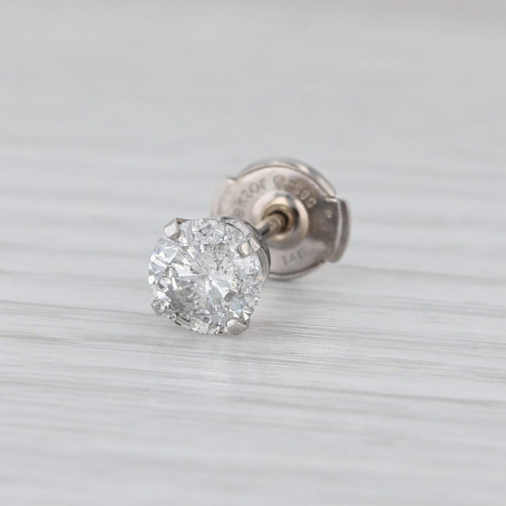 Single 0.60ct Round Solitaire Stud Earring 14k White Gold Lock Back