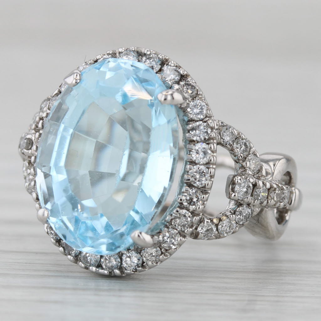 Gray 12.61ctw Blue Topaz Diamond Halo Ring 14k White Gold Size 6.75