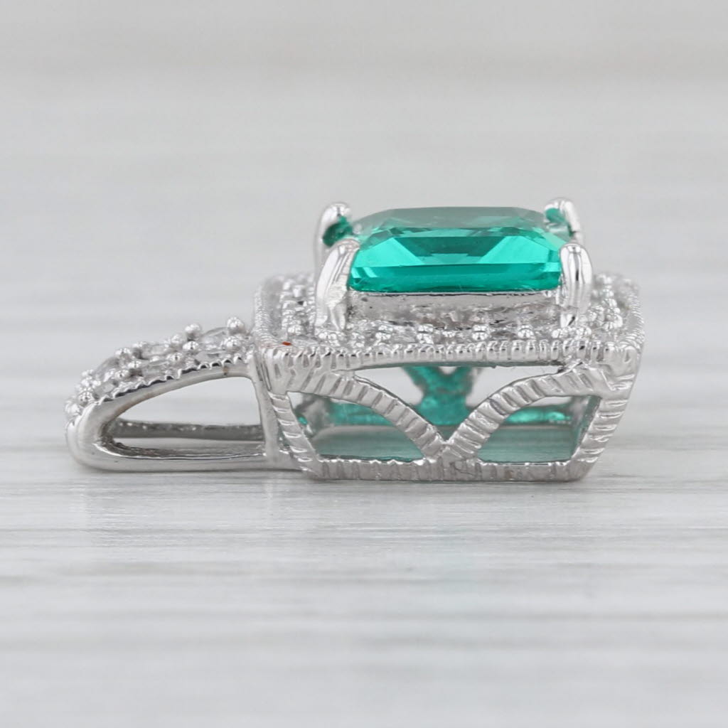 1.37ctw Lab Created Emerald Diamond Pendant 10k White Gold