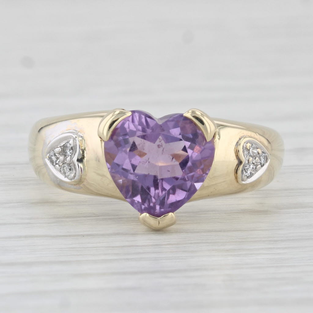 Light Gray 2.40ctw Amethyst Heart Diamond Ring 14k Yellow Gold Size 8.5