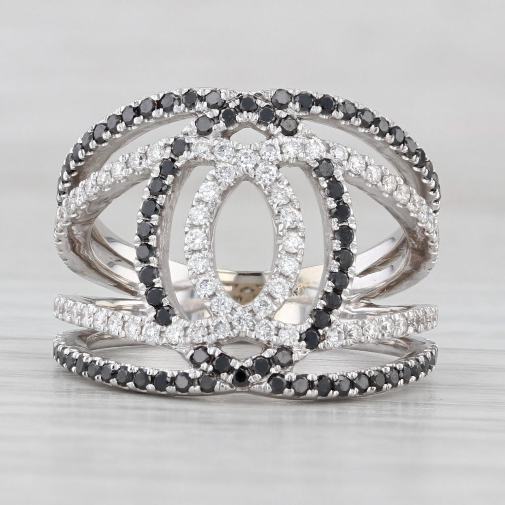 Light Gray 0.93ctw Black White Diamond Ring 18k White Gold Size 7.5 Cocktail