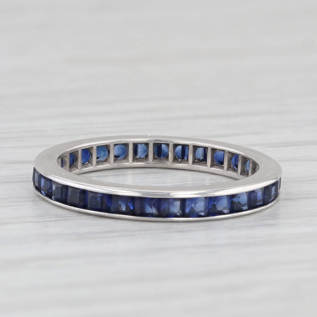 Light Gray Lab Created Blue Sapphire Eternity Band 14k White Gold Stackable Wedding Ring