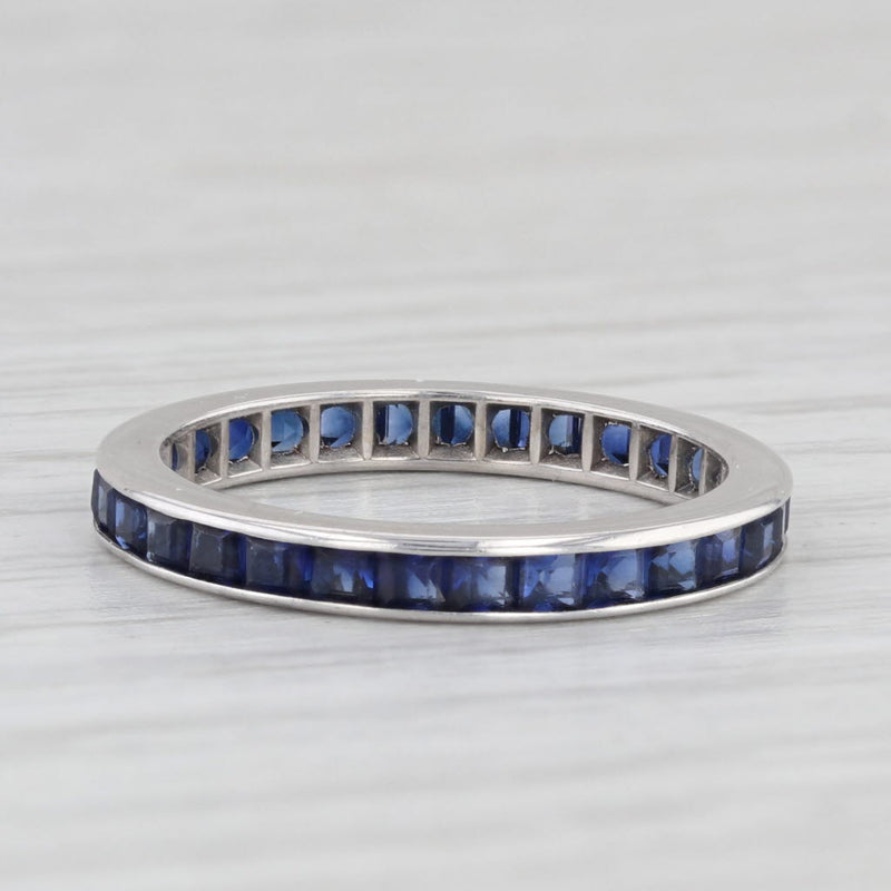 Lab Created Blue Sapphire Eternity Band 14k White Gold Stackable Wedding Ring