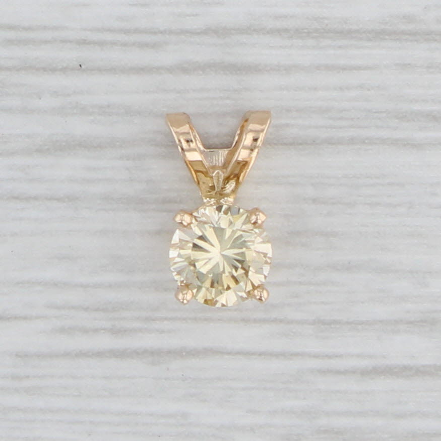 Light Gray 0.58ct Yellow Diamond Solitaire Pendant 14k Yellow Gold Small Round Drop