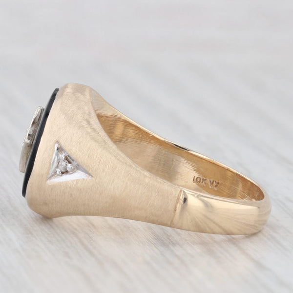 Vintage Men's Onyx Diamond Signet Ring 10k Yellow Gold Size 9.75-10