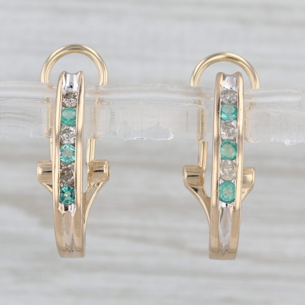 0.40ctw Diamond Emerald J-Hook Earrings 14k Yellow Gold Omega Backs