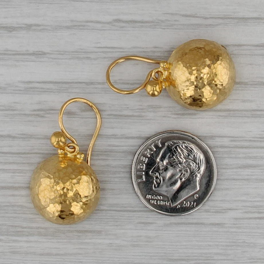 Gurhan Spell Collection Hammered Dangle Earrings 24k Yellow Gold Hook Posts