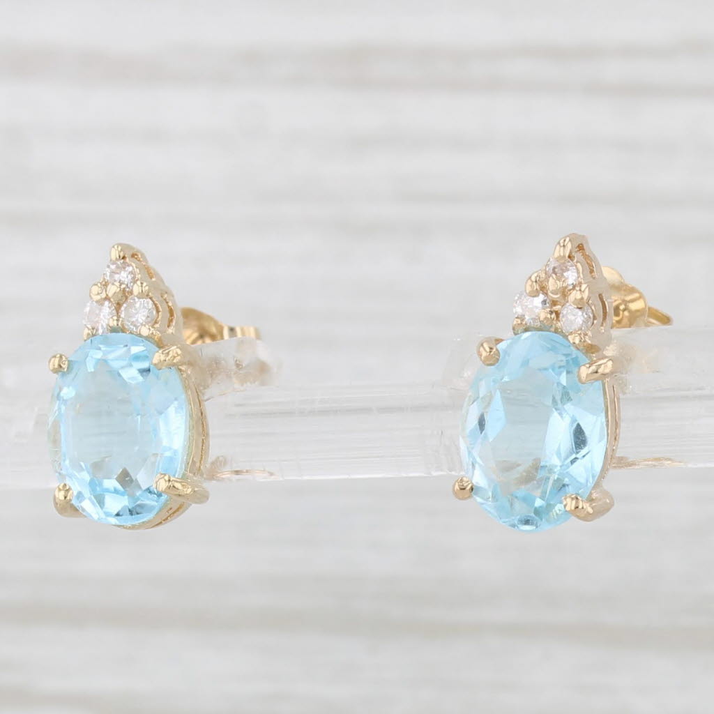 Light Gray 3.06ctw Blue Topaz Diamond Stud Earrings 14k Yellow Gold