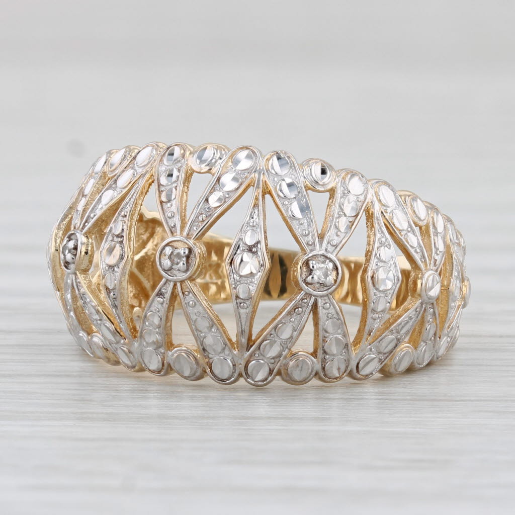 Light Gray Diamond Accented Lattice Work Ring 10k Yellow Gold Size 8.25