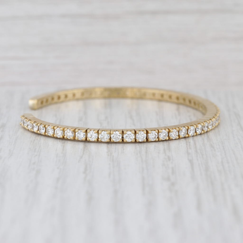 3.60ctw Diamond Cuff Bracelet 18k Yellow Gold 6.25" 3mm Flexible Band