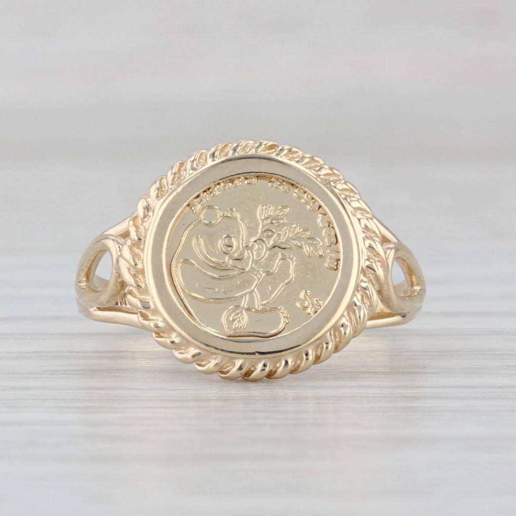 Chinese Panda Coin Copy Ring 10k Yellow Gold Size 6.25 Signet