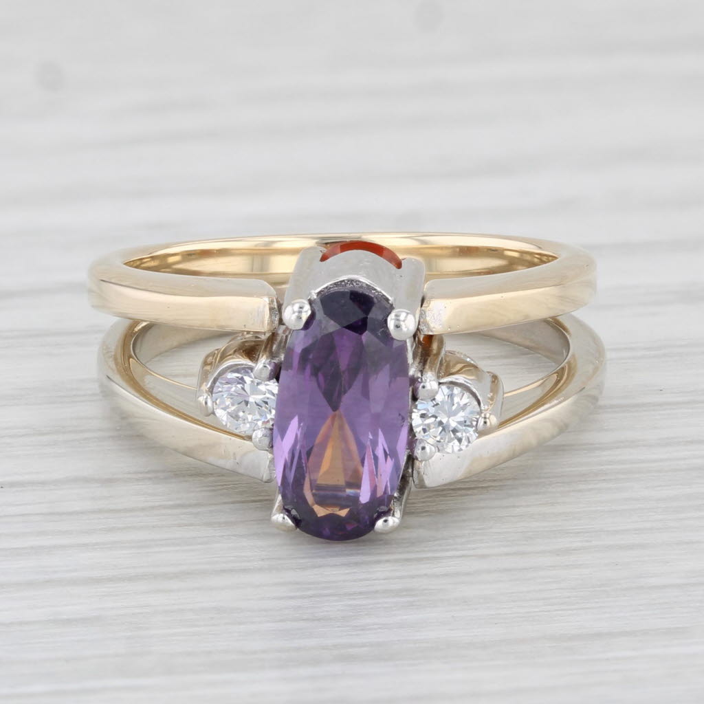 Light Gray Reversible Lab Created Orange Sapphire Cubic Zirconia Ring 14k Gold Size 7