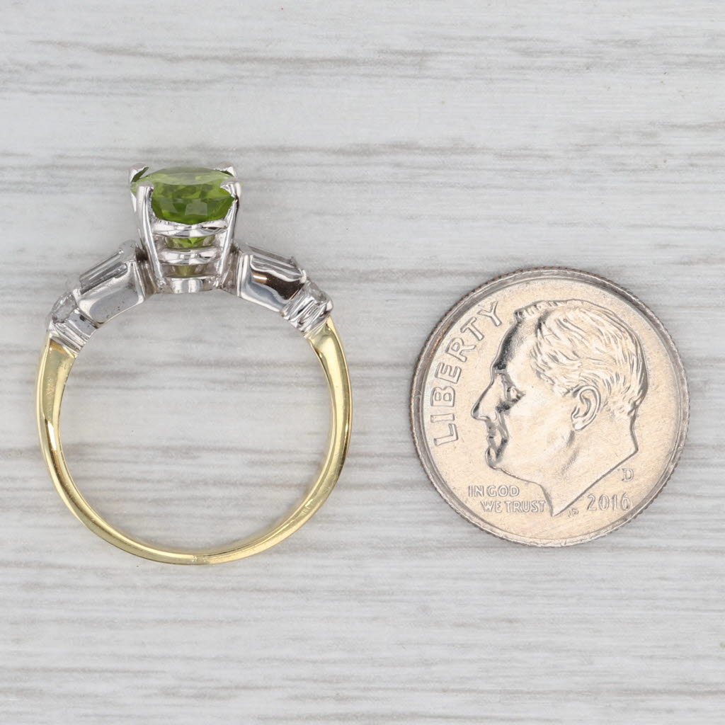 Light Gray 2.60ctw Oval Peridot Diamond Ring 18k White Yellow Gold Size 6.75