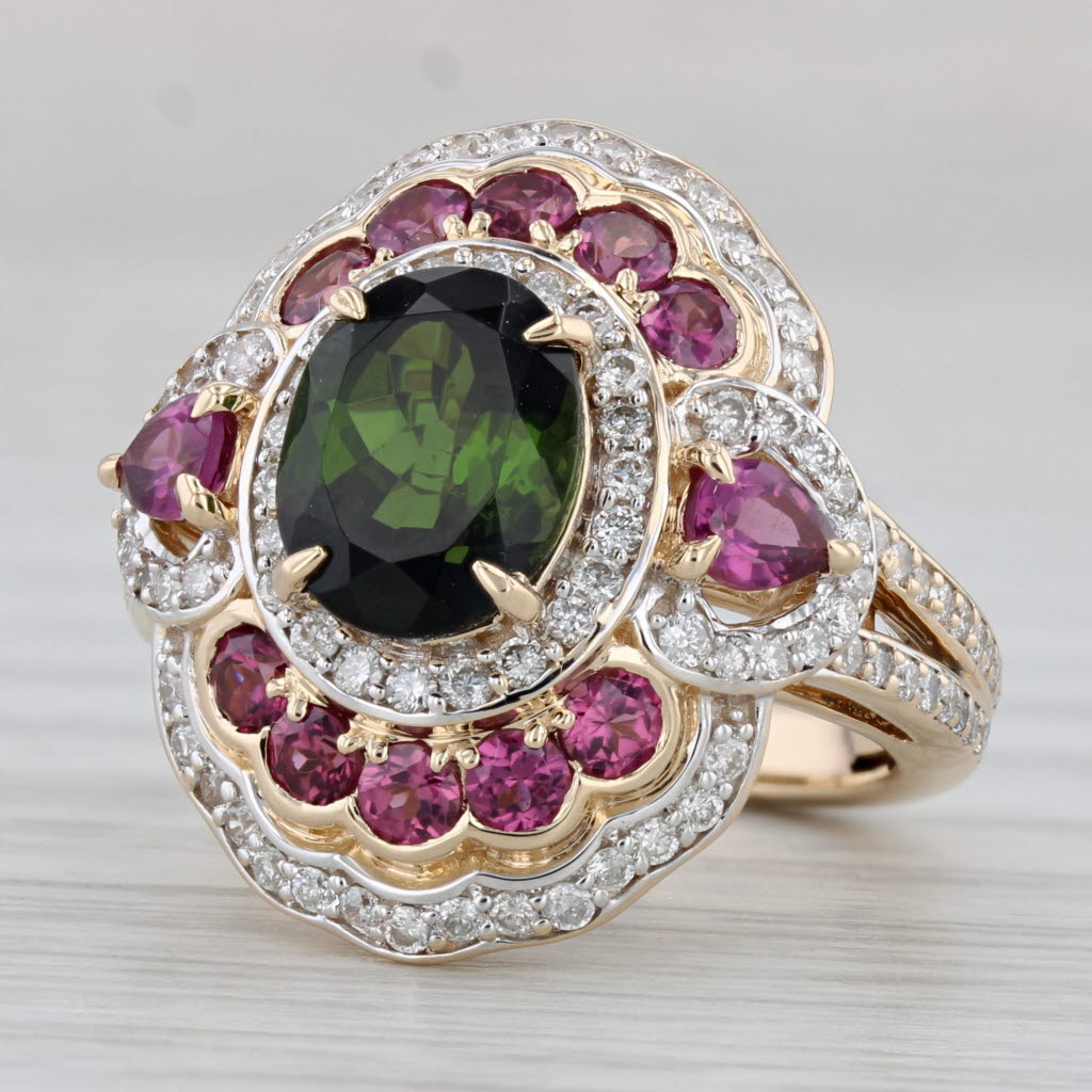 Gray 3.58ctw Green Tourmaline Garnet Diamond Halo Ring 14k Yellow Gold Sz 5 Cocktail