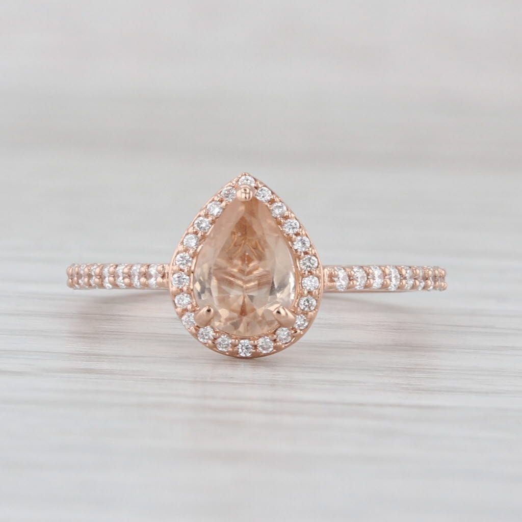 1.16ctw Pear Peach Topaz Diamond Halo Ring 14k Rose Gold Engagement Size 7.25