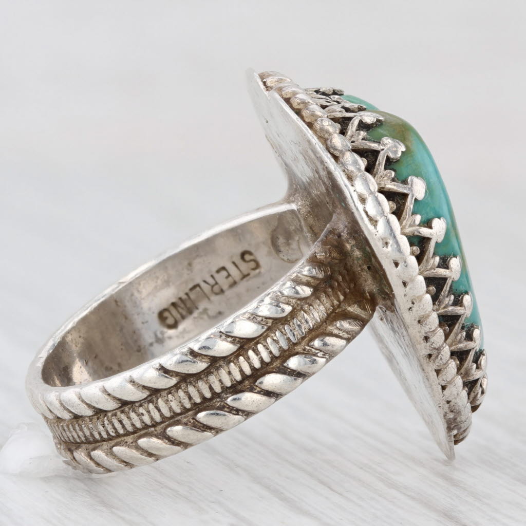 Light Gray Vintage Lab Created Turquoise Cabochon Heart Ring Sterling Silver Southwestern