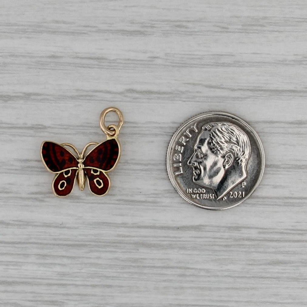 Vintage Enamel Butterfly Charm 14k Yellow Gold Germany Pendant
