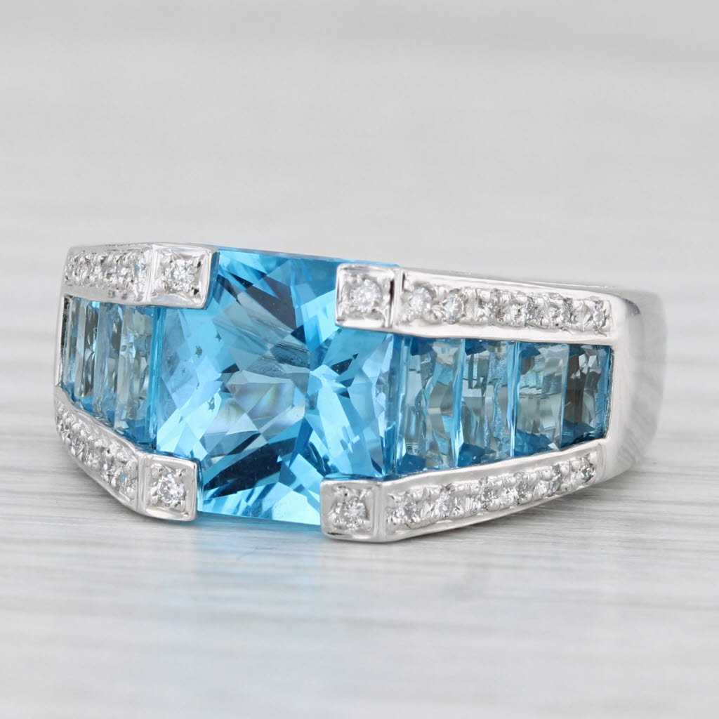 Light Gray Bellari 2.14ctw Blue Topaz Diamond Ring 18k White Gold Cocktail Size 7