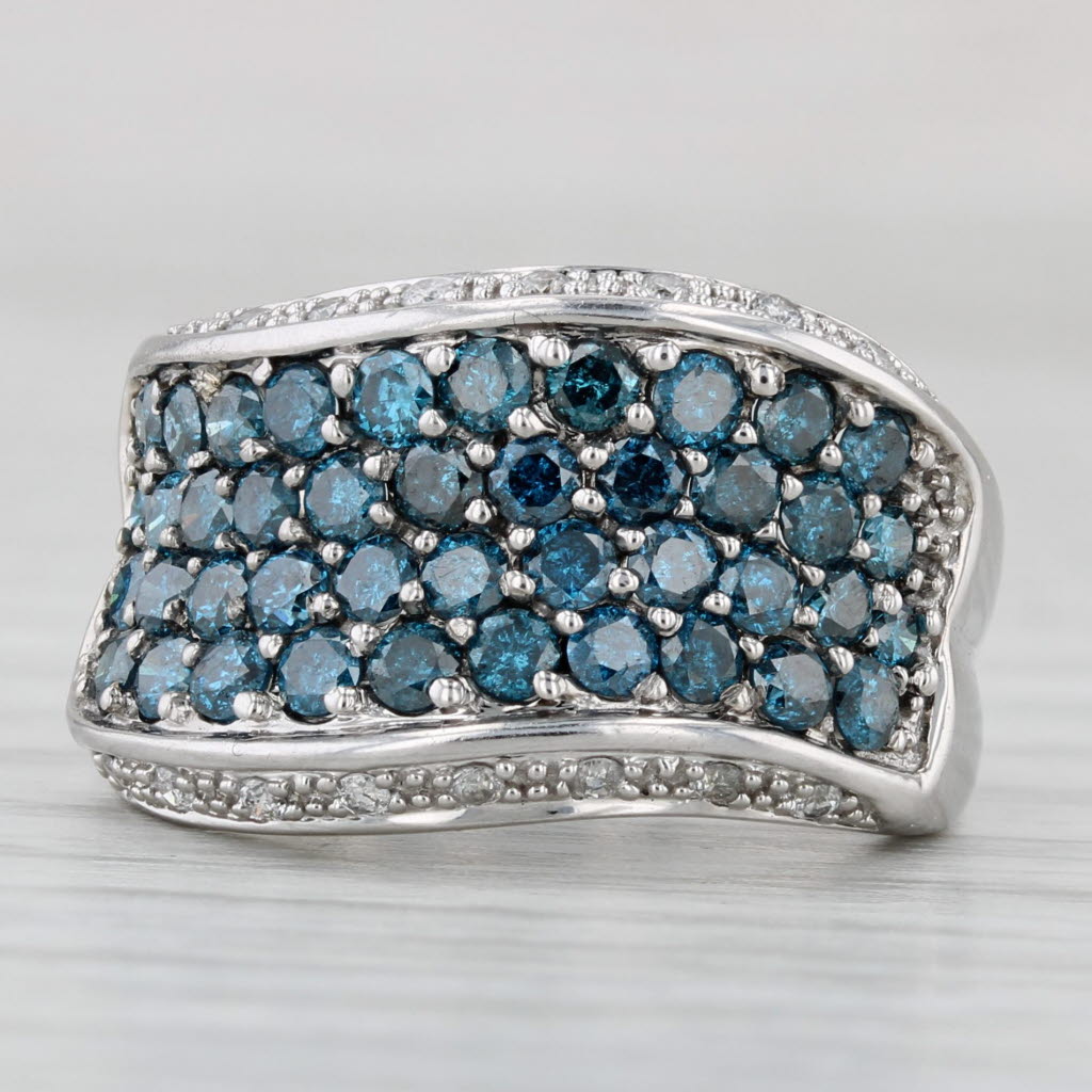 Light Gray 1.35ctw Blue White Pave Diamond Ring 14k White Gold Size 6