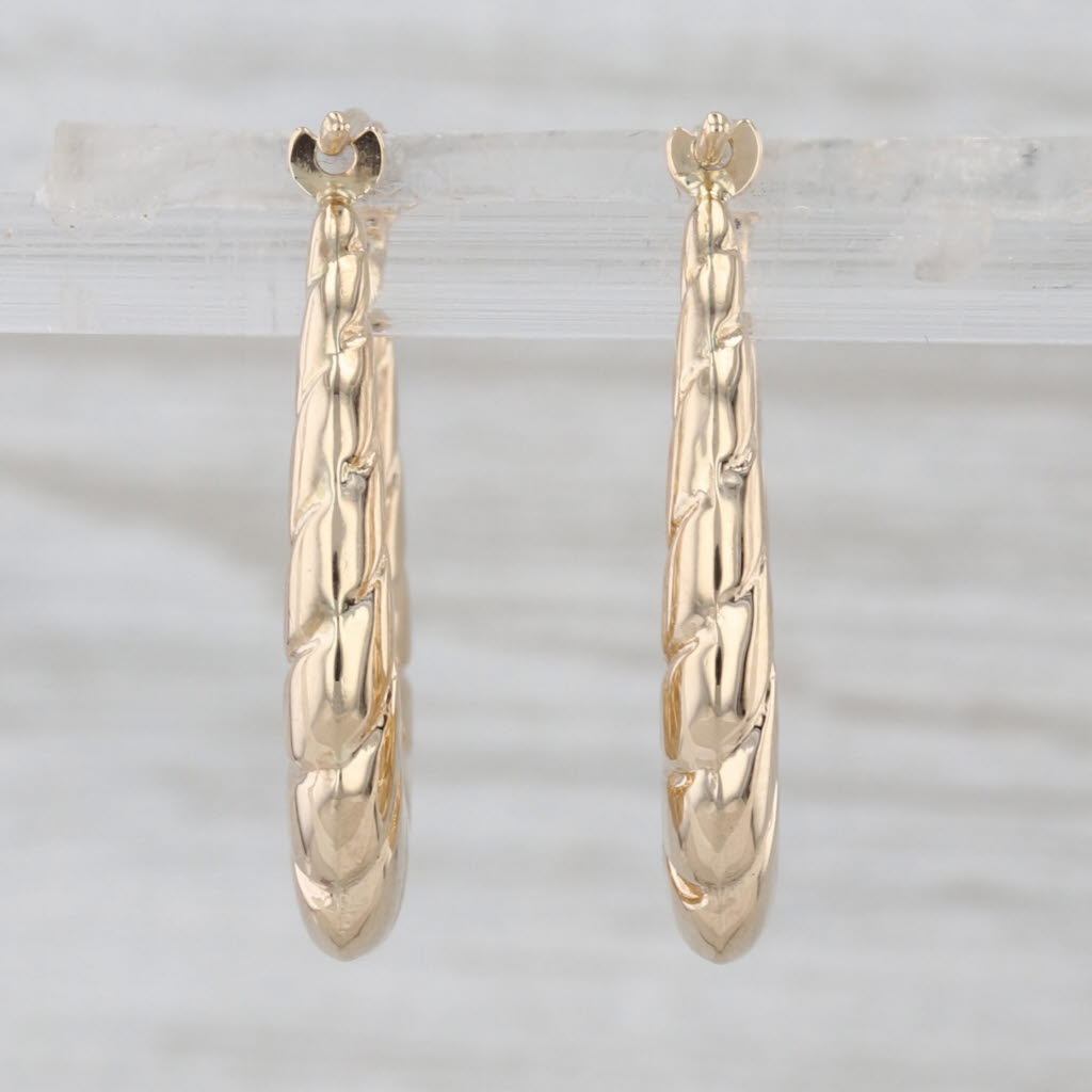 Beveled Croissant Hoop Earrings 14k Yellow Gold Snap Top Oval Hoops