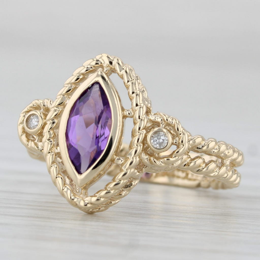 Gray 0.67ctw Marquise Amethyst Diamond Ring 10k Yellow Gold Size 5