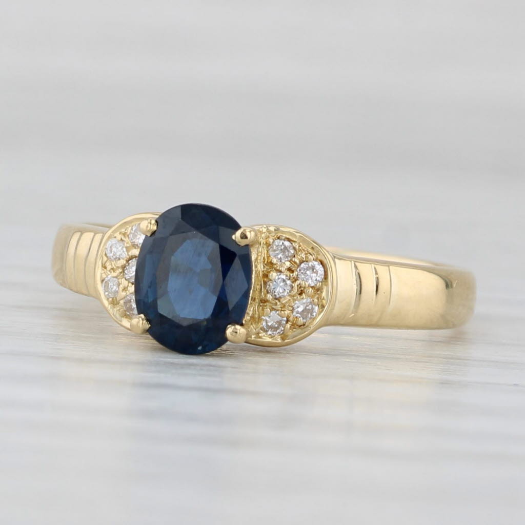 Light Gray 0.74ctw Blue Sapphire Diamond Ring 18k Yellow Gold Size 5.25