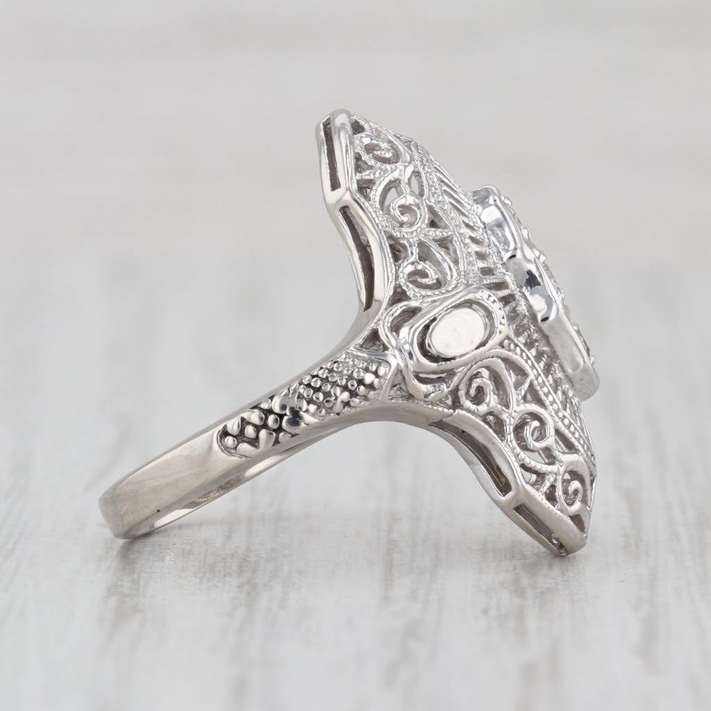 Vintage Art Deco 0.12ctw Diamond 3-Stone Filigree Ring 10k White Gold Size 5.25
