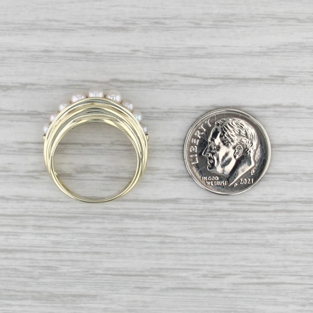 Graduated Cultured Pearl Beveled Ring 14k Yellow Gold Size 6