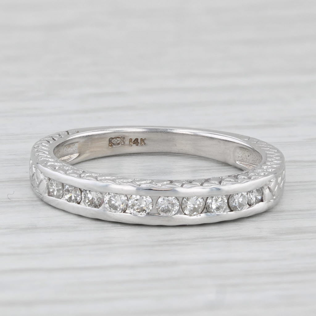 Light Gray 0.25ctw Diamond Wedding Band 14k White Gold Stackable Anniversary Band Size 7