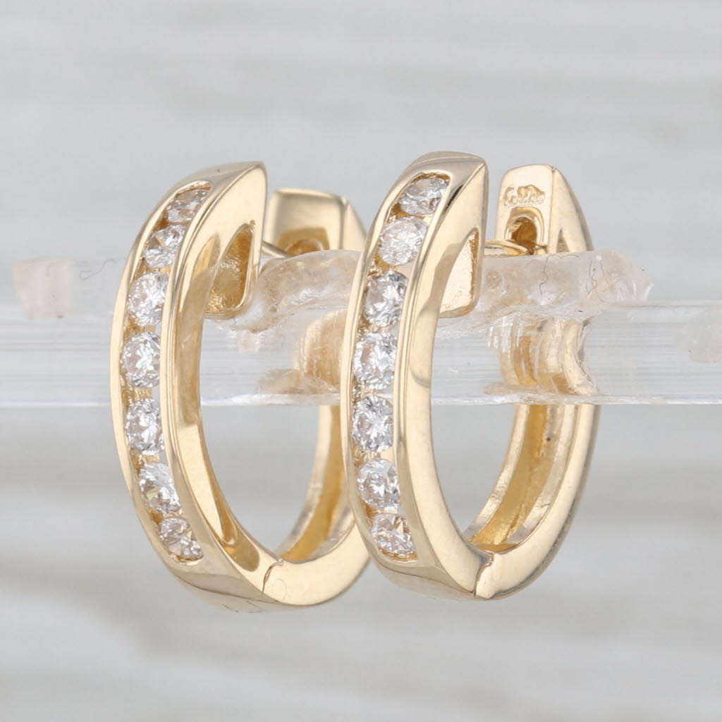 0.54ctw Diamond Hoop Earrings 14k Yellow Gold Snap Top Hinged Round Hoops