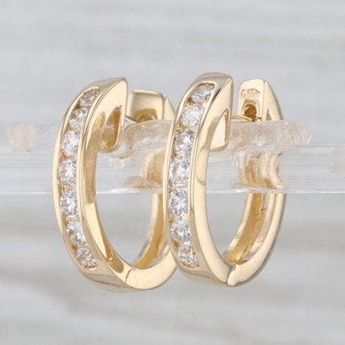 0.54ctw Diamond Hoop Earrings 14k Yellow Gold Snap Top Hinged Round Hoops