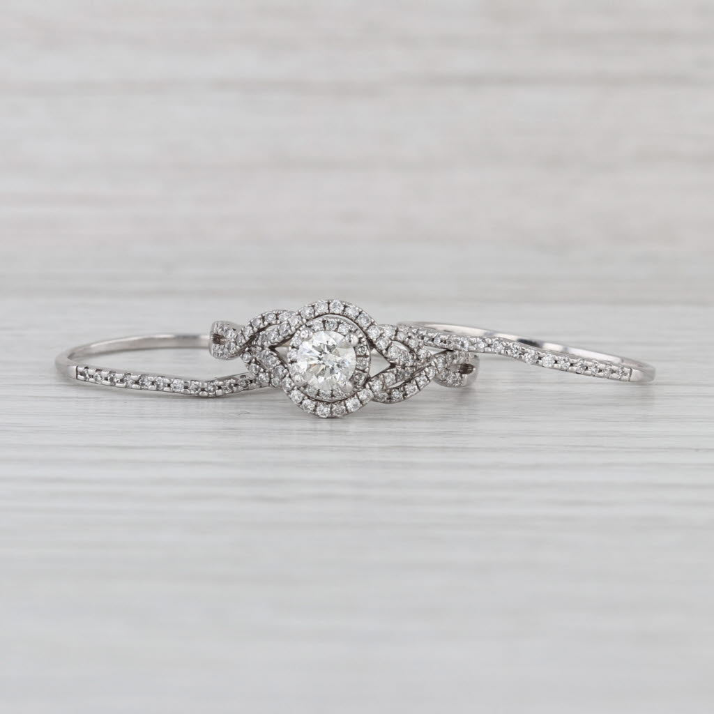 0.95ctw Round Diamond Halo Engagement Ring Wedding Band Bridal Set 14k Gold