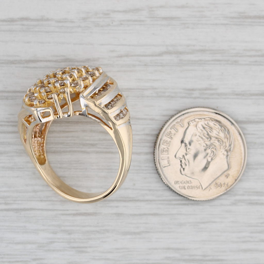Gray 1.40ctw Diamond Cluster Cocktail Ring 10k Yellow Gold Size 6.75