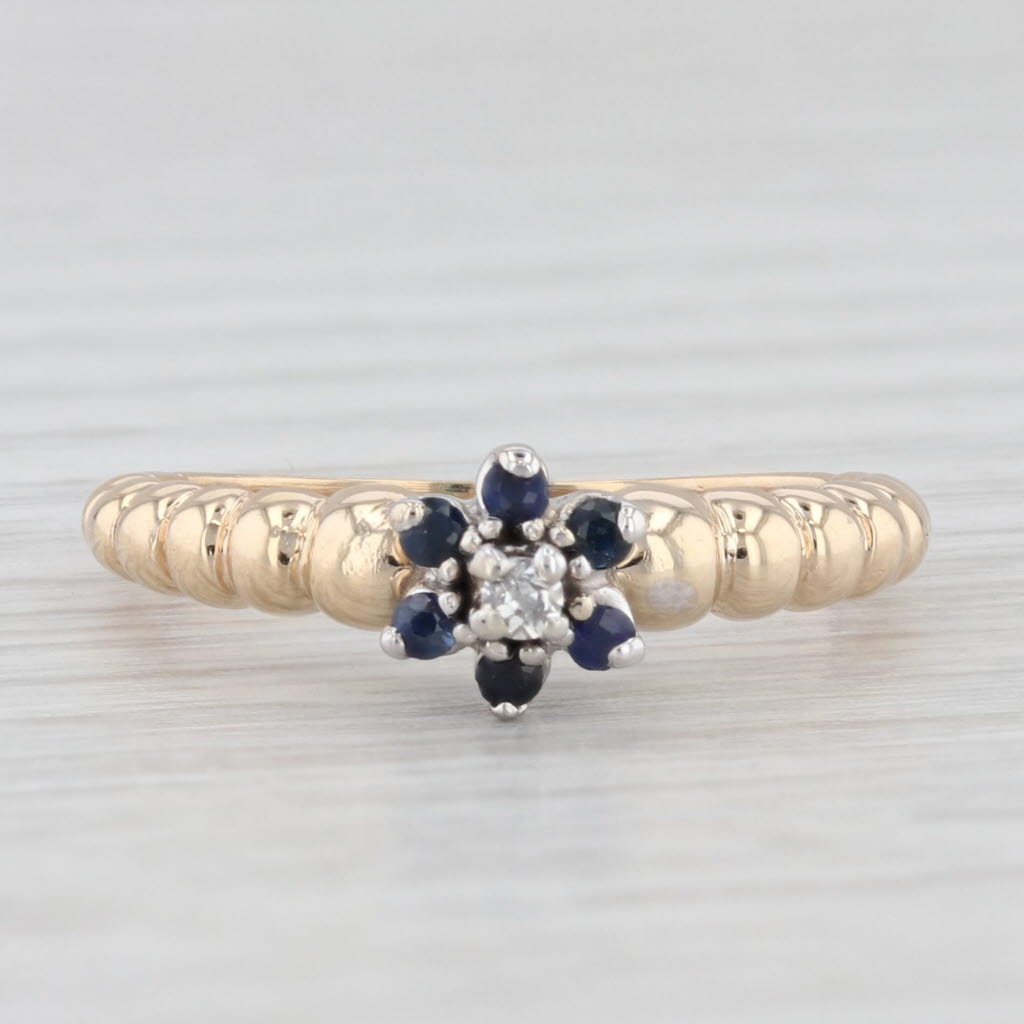 Light Gray Blue Sapphire Diamond Ring 14k Yellow Gold Size 6.5 Beveled Band