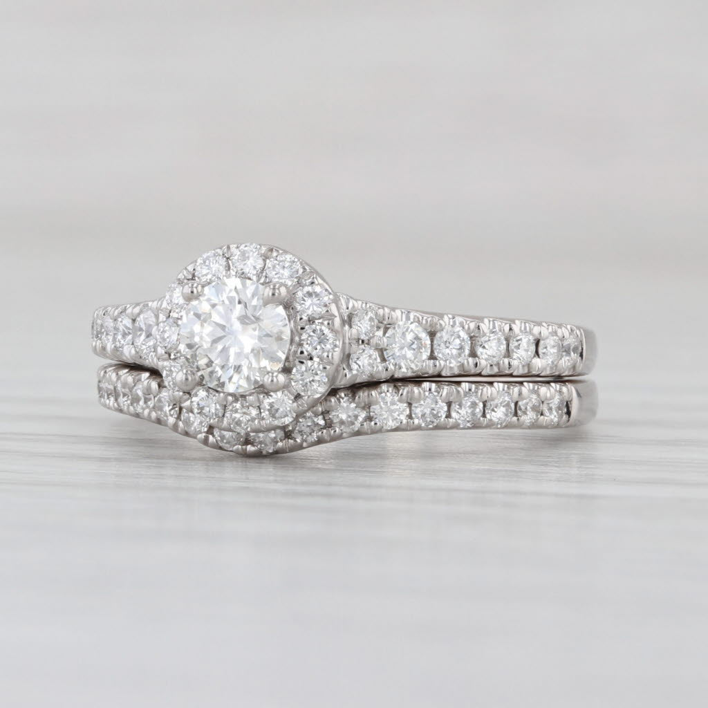 0.80ctw Round Diamond Halo Engagement Ring Wedding Band Bridal 14k White Gold