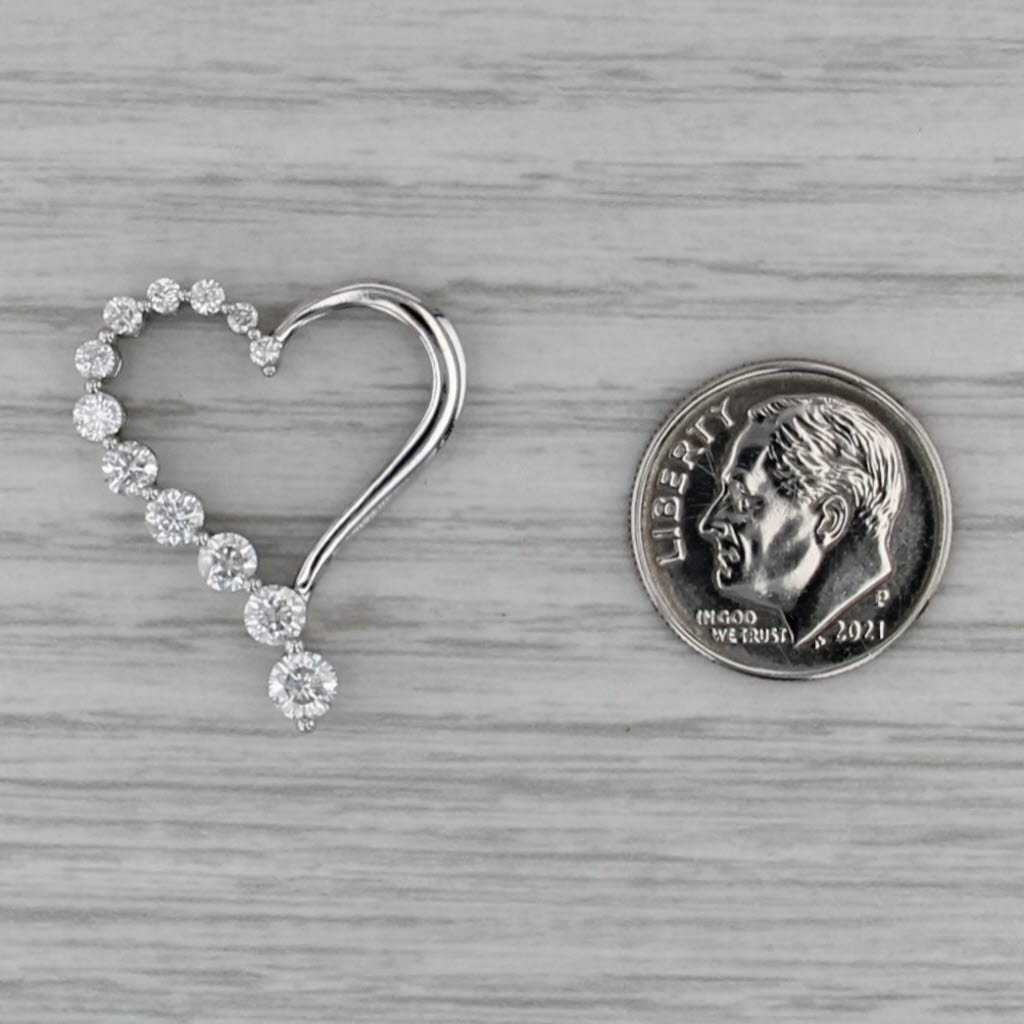 0.91ctw Diamond Open Heart Pendant 14k White Gold Floating Drop