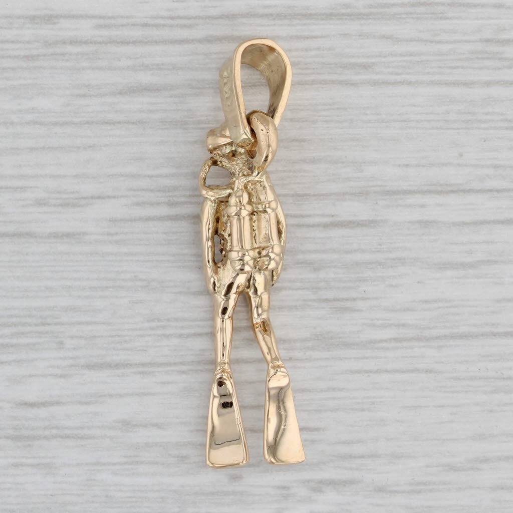 Gray Scuba Diver Pendant 14k Yellow Gold 3D Figural Nautical